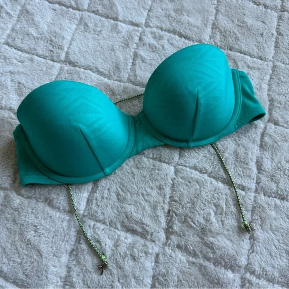 Victoria's Secret | Teal Geo The Beach Bandeau Strapless Bikini Top | Size 34D